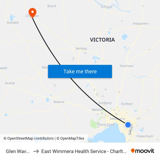 Glen Waverley to East Wimmera Health Service - Charlton Campus map