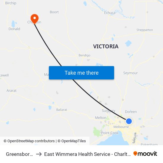 Greensborough to East Wimmera Health Service - Charlton Campus map