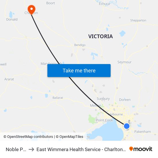 Noble Park to East Wimmera Health Service - Charlton Campus map