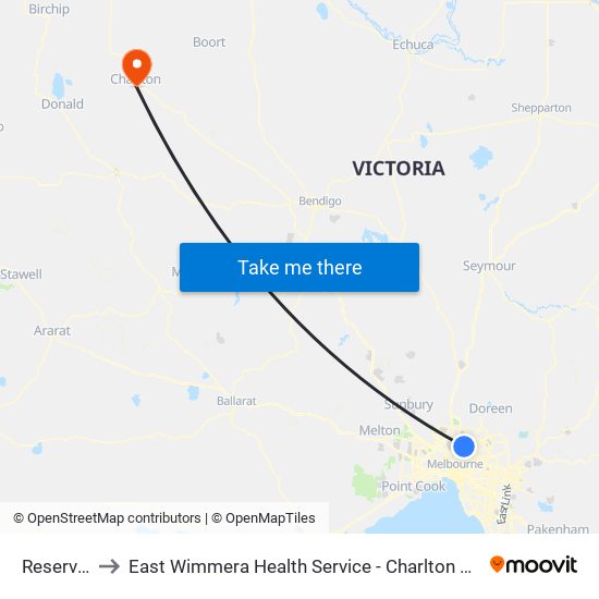 Reservoir to East Wimmera Health Service - Charlton Campus map