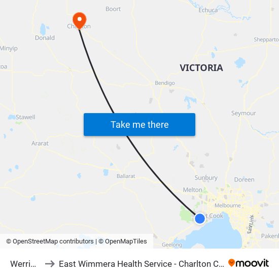 Werribee to East Wimmera Health Service - Charlton Campus map