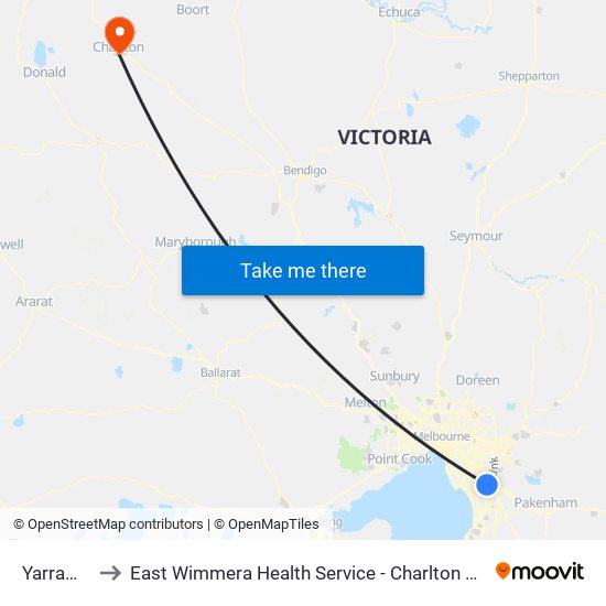 Yarraman to East Wimmera Health Service - Charlton Campus map