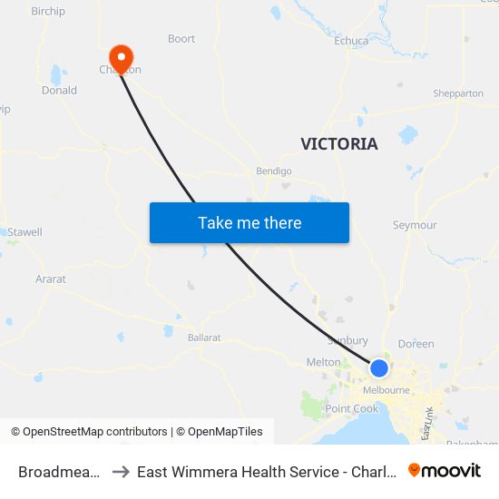 Broadmeadows to East Wimmera Health Service - Charlton Campus map