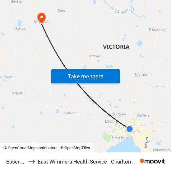 Essendon to East Wimmera Health Service - Charlton Campus map