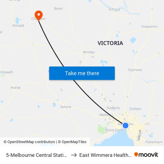 5-Melbourne Central Station/Elizabeth St (Melbourne City) to East Wimmera Health Service - Charlton Campus map