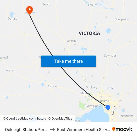 Oakleigh Station/Portman St (Oakleigh) to East Wimmera Health Service - Charlton Campus map