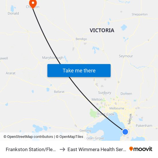 Frankston Station/Fletcher Rd (Frankston) to East Wimmera Health Service - Charlton Campus map