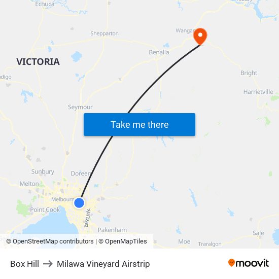 Box Hill to Milawa Vineyard Airstrip map