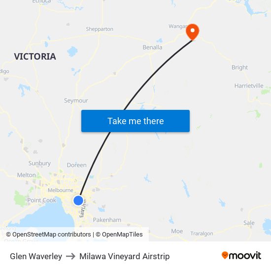 Glen Waverley to Milawa Vineyard Airstrip map