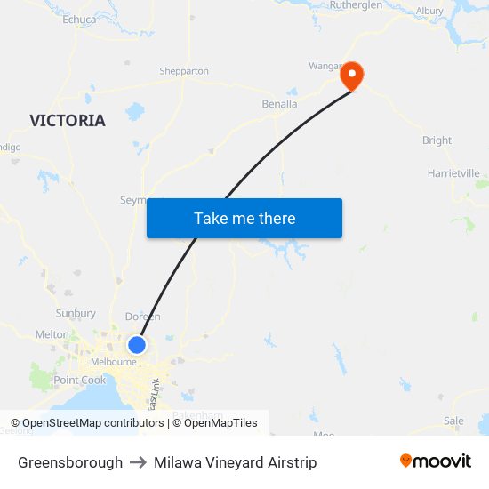 Greensborough to Milawa Vineyard Airstrip map