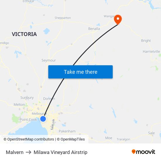 Malvern to Milawa Vineyard Airstrip map