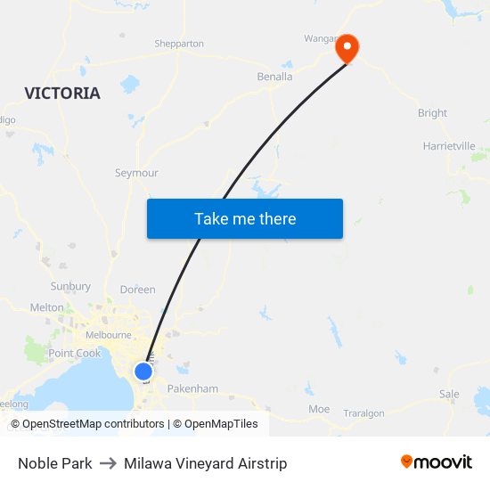 Noble Park to Milawa Vineyard Airstrip map
