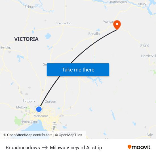 Broadmeadows to Milawa Vineyard Airstrip map