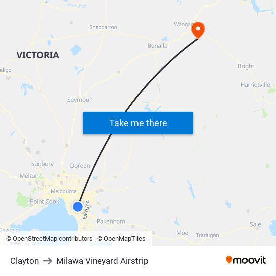 Clayton to Milawa Vineyard Airstrip map