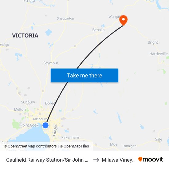 Caulfield Railway Station/Sir John Monash Dr (Caulfield East) to Milawa Vineyard Airstrip map