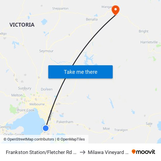 Frankston Station/Fletcher Rd (Frankston) to Milawa Vineyard Airstrip map