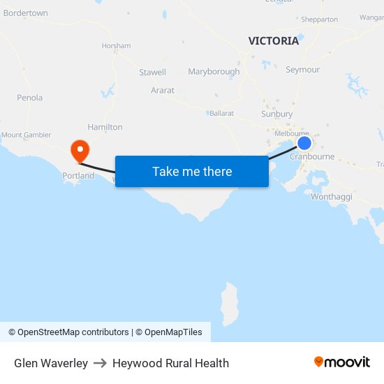 Glen Waverley to Heywood Rural Health map