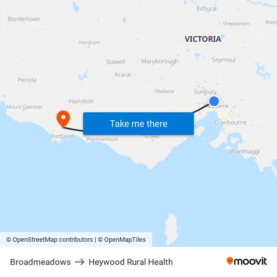 Broadmeadows to Heywood Rural Health map