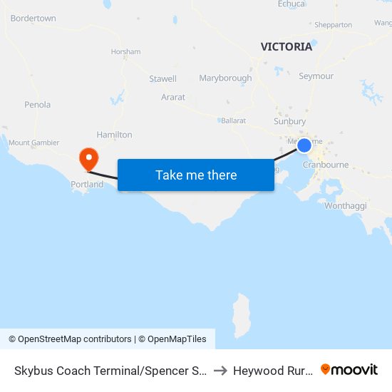 Skybus Coach Terminal/Spencer St (Melbourne City) to Heywood Rural Health map