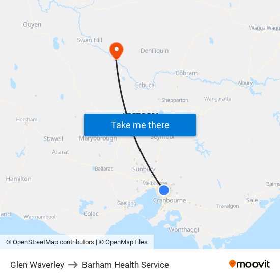 Glen Waverley to Barham Health Service map