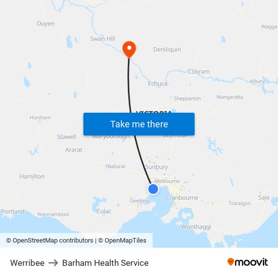 Werribee to Barham Health Service map