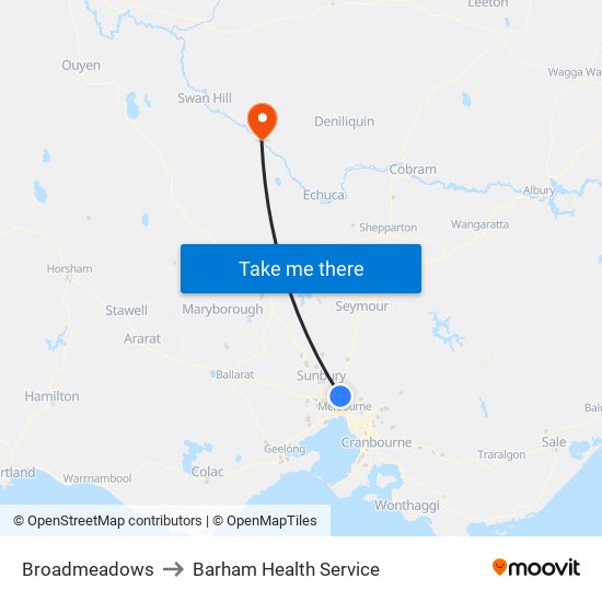 Broadmeadows to Barham Health Service map