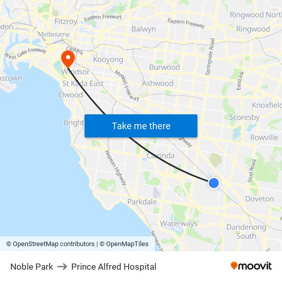 Noble Park to Prince Alfred Hospital map