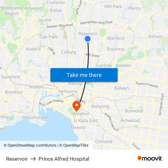 Reservoir to Prince Alfred Hospital map