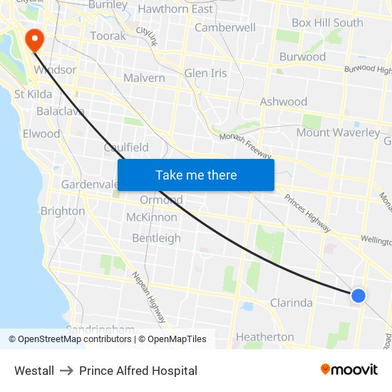 Westall to Prince Alfred Hospital map