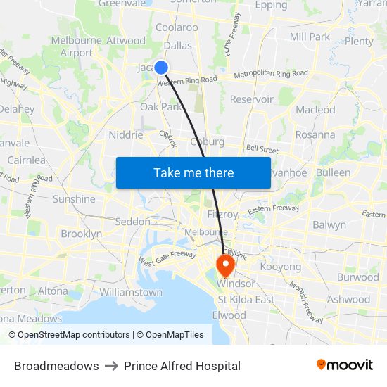 Broadmeadows to Prince Alfred Hospital map