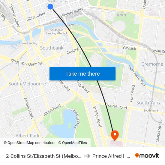 2-Collins St/Elizabeth St (Melbourne City) to Prince Alfred Hospital map