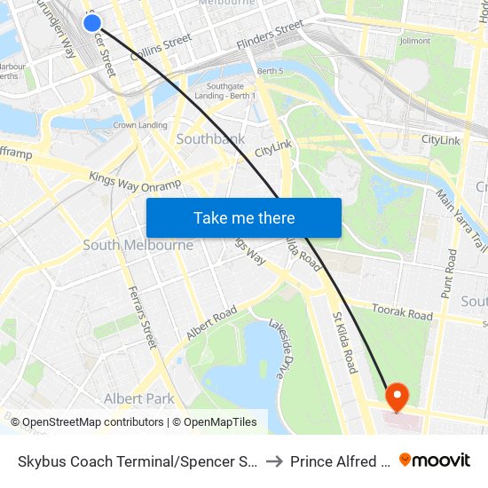 Skybus Coach Terminal/Spencer St (Melbourne City) to Prince Alfred Hospital map