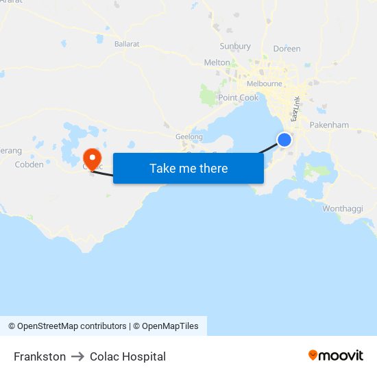 Frankston to Colac Hospital map