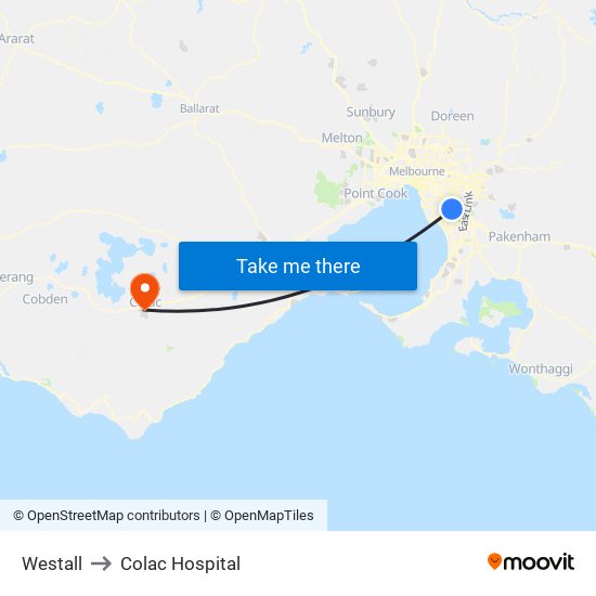 Westall to Colac Hospital map