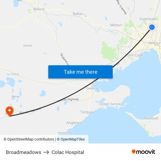 Broadmeadows to Colac Hospital map