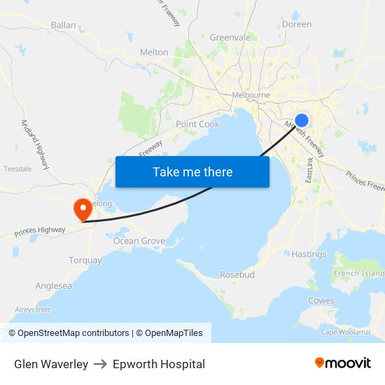 Glen Waverley to Epworth Hospital map