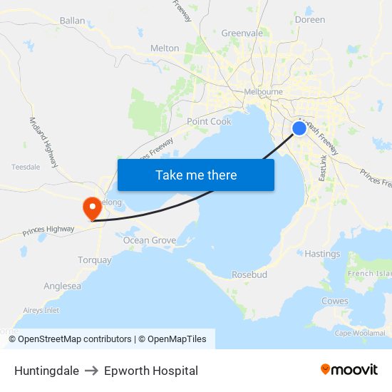 Huntingdale to Epworth Hospital map