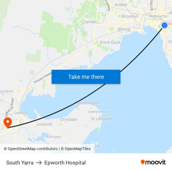 South Yarra to Epworth Hospital map