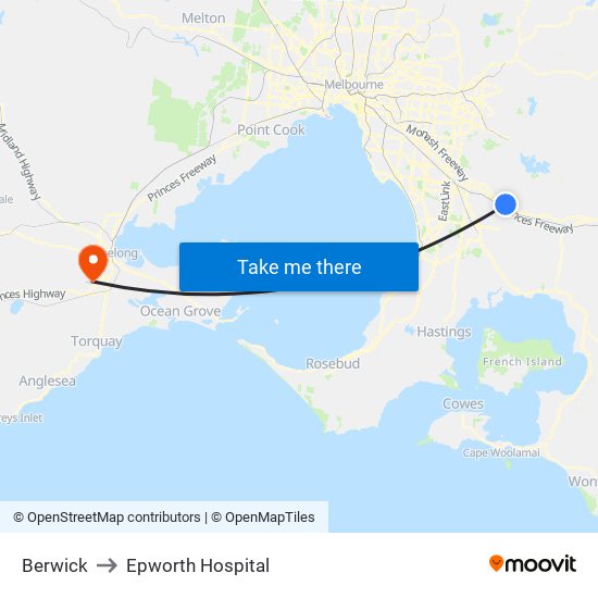 Berwick to Epworth Hospital map