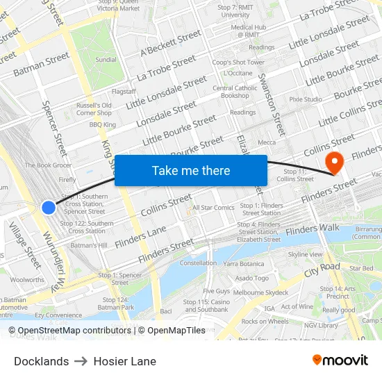 Docklands to Hosier Lane map
