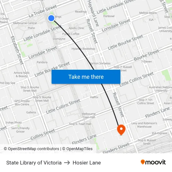 State Library of Victoria to Hosier Lane map