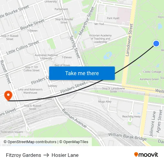 Fitzroy Gardens to Hosier Lane map