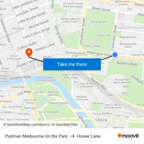 Pullman Melbourne On the Park to Hosier Lane map