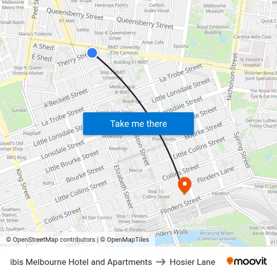 ibis Melbourne Hotel and Apartments to Hosier Lane map