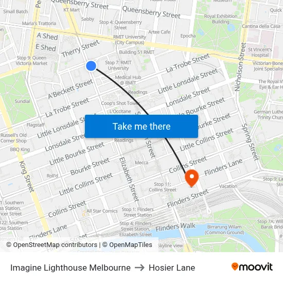 Imagine Lighthouse Melbourne to Hosier Lane map