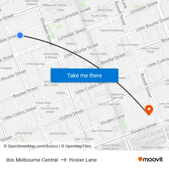 ibis Melbourne Central to Hosier Lane map