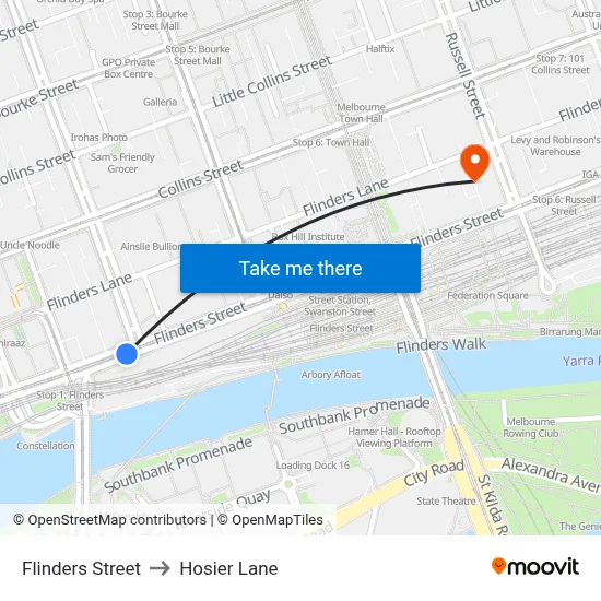 Flinders Street to Hosier Lane map