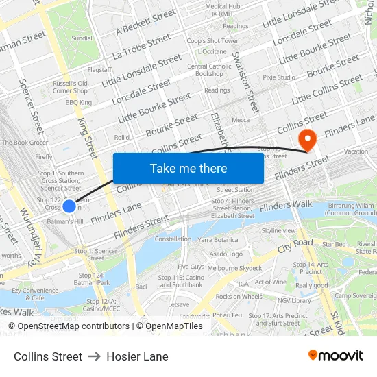 Collins Street to Hosier Lane map