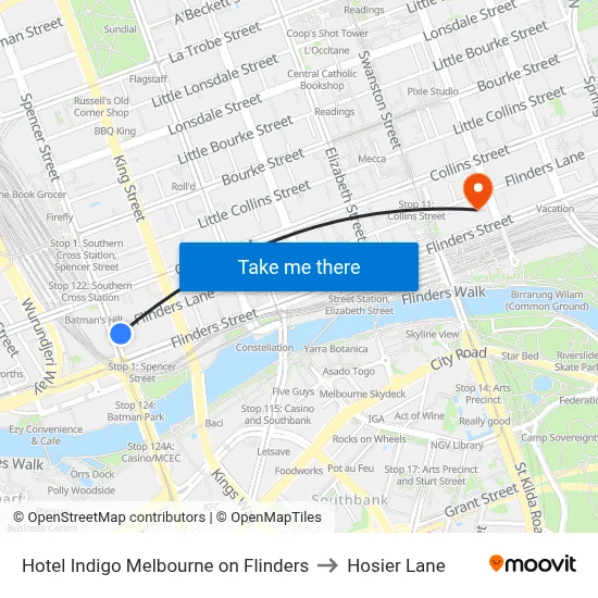 Hotel Indigo Melbourne on Flinders to Hosier Lane map
