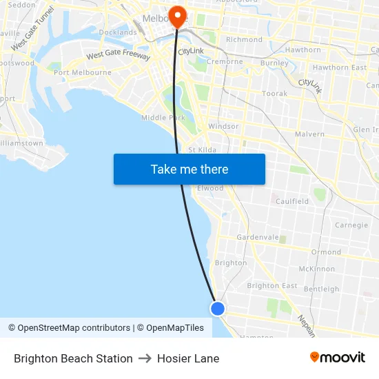 Brighton Beach Station to Hosier Lane map